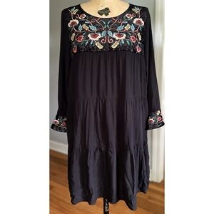 THML Black Embroidered Floral Dress M